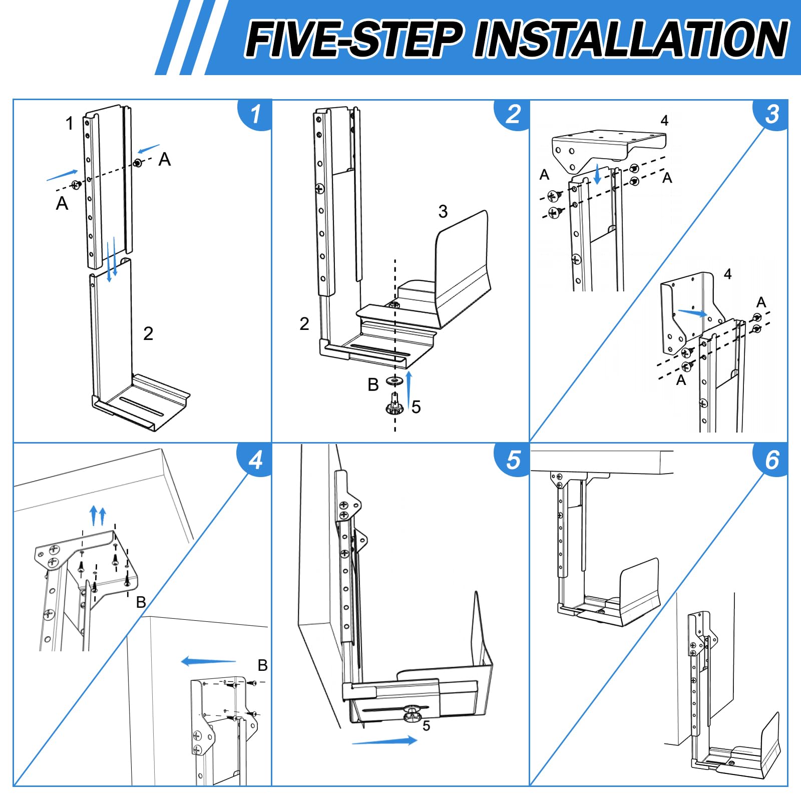 Heavy Duty Computer Wall Mount PC Case - Upgraded, Also Great for PC Mount Under Desk - Height Adjustable from 11" to 21", Width Adjustable from 5.5" to 9.8", Computer Tower Under Desk Home Office