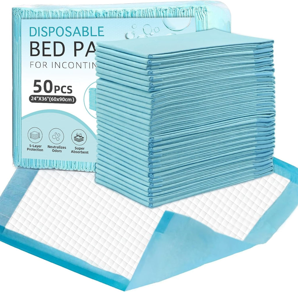 Bed Pads Disposable-Pads for Incontinence Adults,Underpads Disposable Heavy Duty,Disposable Diaper Changing Pads ,Pee Pads Extra Large,Pads for Beds 24"x36"Premium Thicker Pack of 50