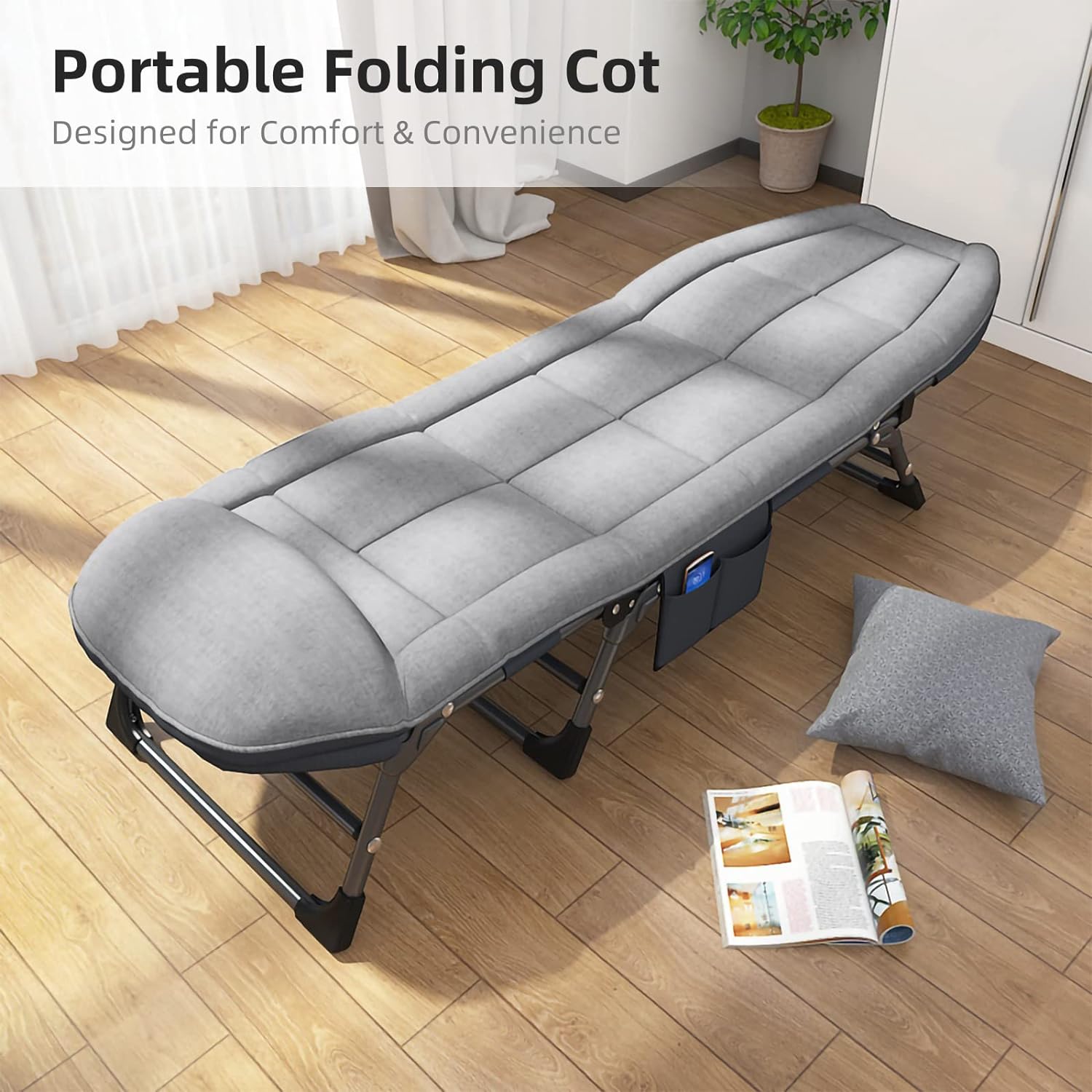 SHSYCER Camping Cots for Adults,   -  Sleeping Cot with Quiet Pillow, Folding Cots for Camping, Lightgrey