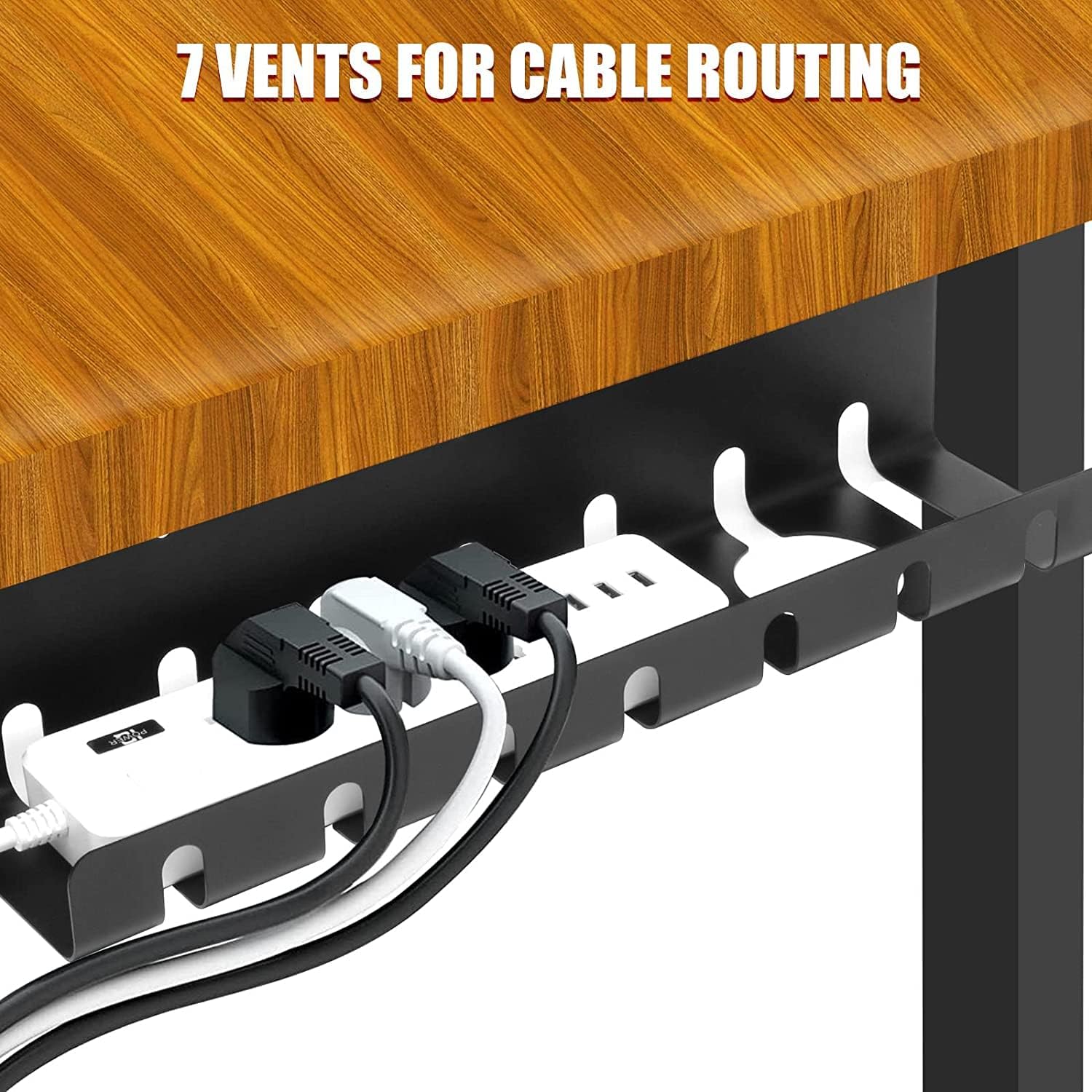 2 Pack Steel No Drill/Drill Cable Tray, 17" Cord Management Under Desk, Desk Cord Raceway for Home Office, Under Desk Wire Management, Wire Organizers for Cords, Computer Cable Organizer