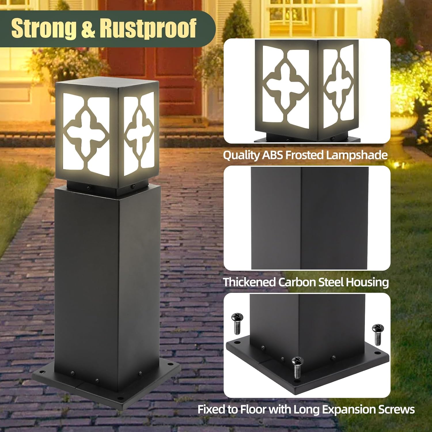 TooCust Heavy Duty Bollard Lights, IP65 Waterproof Outdoor Pathway Lights, E27 Lampholder Hardwired, Luxury Outdoor Path Light for Lawn, Patio, Courtyard and Driveway
