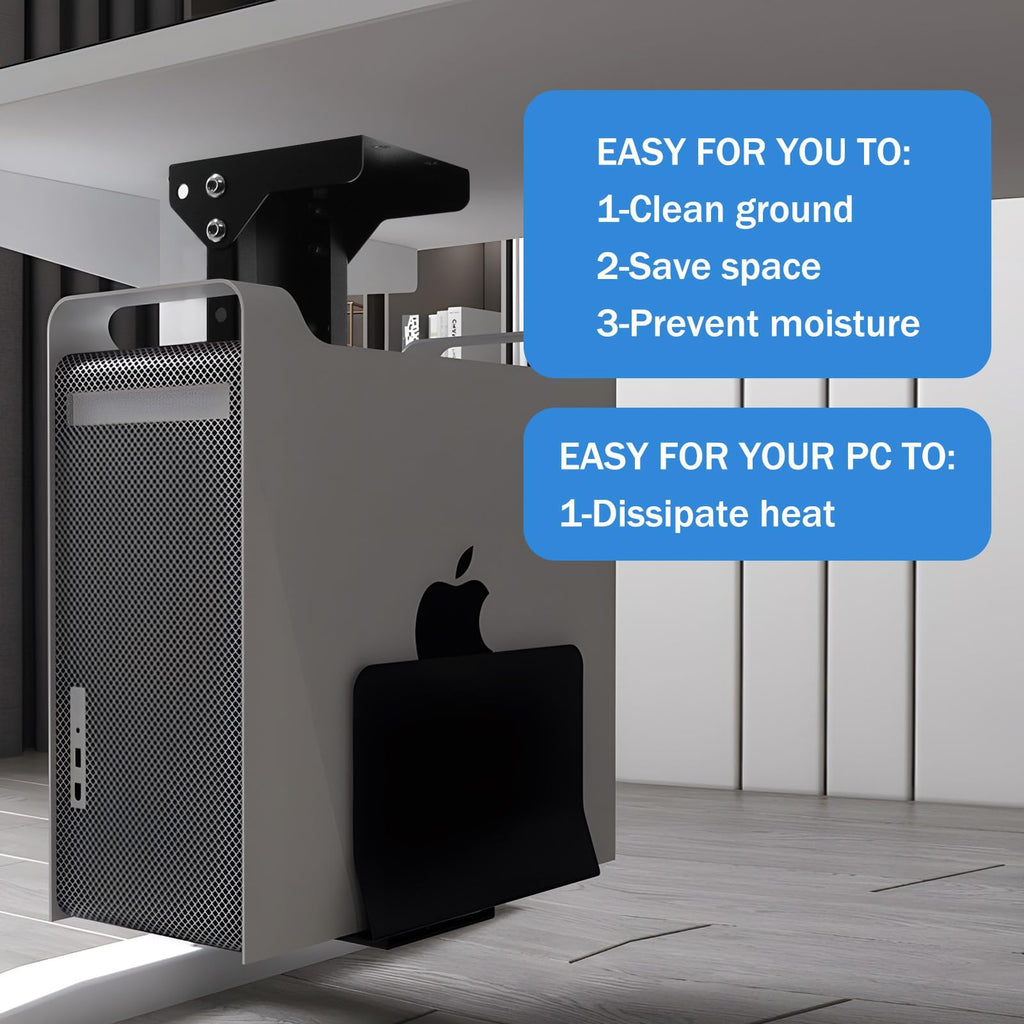 Heavy Duty Computer Wall Mount PC Case - Upgraded, Also Great for PC Mount Under Desk - Height Adjustable from 11" to 21", Width Adjustable from 5.5" to 9.8", Computer Tower Under Desk Home Office
