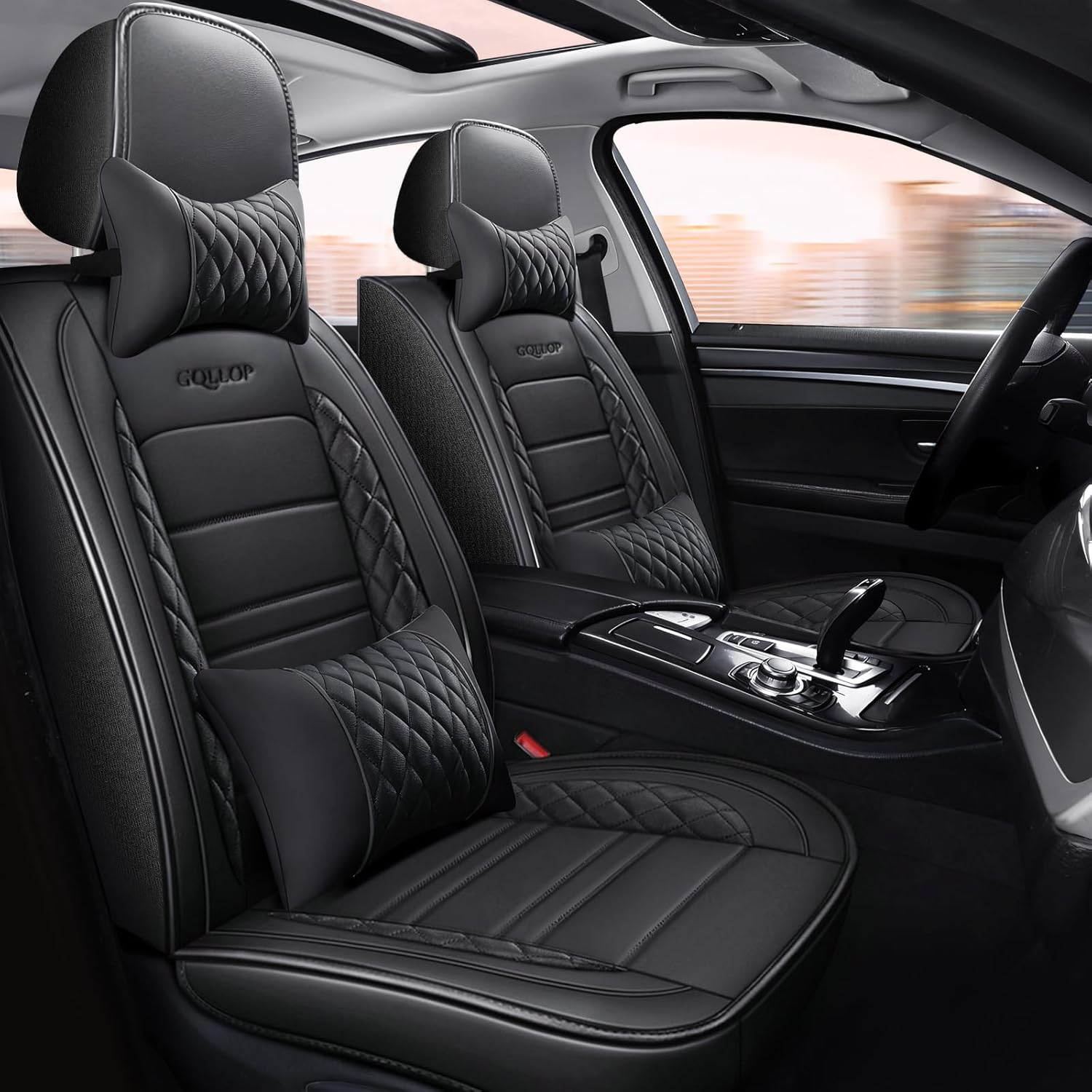 TooCust 5 Seats Leather Seat Covers, Car Seat Covers Full Set, Black Leather Car Seat Waterproof, Car Seat Protector with Headrest and Waist Pillow, Honda Accord Seat Covers, fit for SUV Truck Pickup