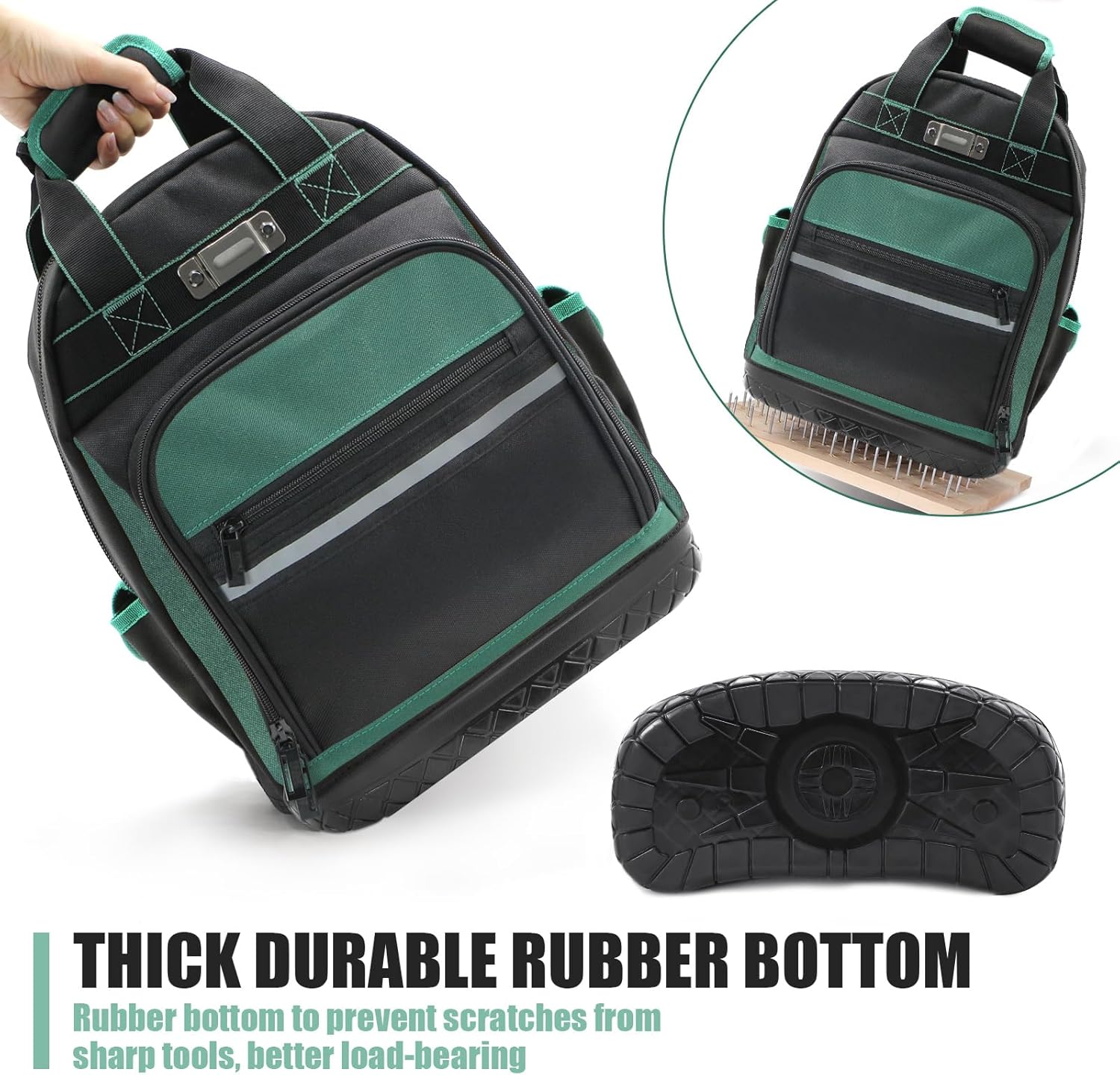 Electrician Tool Backpack, Tool backpack for Men, Construction Tool Bag Backpack Heavy Duty with Waterproof Molded Base, Work Backpack Multi-Use Pocket Black/Green