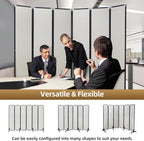 Room Divider with Wheels Solid Bamboo Panels 6 Feet Tall Extra Wide, Noise Reducing & Durable Office Partition, 6 Panel Large Room Screen Divider Freestanding for Home Office School, 96" W x 73" H