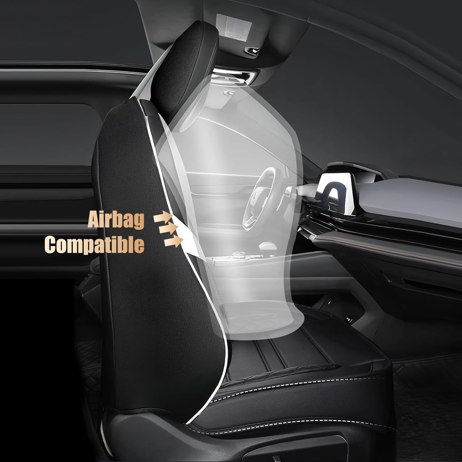TooCust 5 Seats Leather Seat Covers, Car Seat Covers Full Set, Black Leather Car Seat Waterproof, Car Seat Protector with Headrest and Waist Pillow, Honda Accord Seat Covers, fit for SUV Truck Pickup