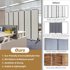 Room Divider with Wheels Solid Bamboo Panels 6 Feet Tall Extra Wide, Noise Reducing & Durable Office Partition, 6 Panel Large Room Screen Divider Freestanding for Home Office School, 96" W x 73" H