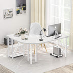 60" L Shaped Computer Desk with Shelves, Coputer Tower Stand, Rounded Corner - Reversible Office Desk with Storage Rack, Large Home Office Desk, L Desk for Home Office, White