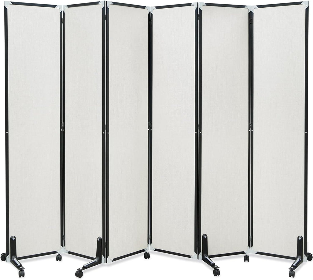 Room Divider with Wheels Solid Bamboo Panels 6 Feet Tall Extra Wide, Noise Reducing & Durable Office Partition, 6 Panel Large Room Screen Divider Freestanding for Home Office School, 96" W x 73" H