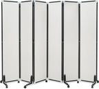 Room Divider with Wheels Solid Bamboo Panels 6 Feet Tall Extra Wide, Noise Reducing & Durable Office Partition, 6 Panel Large Room Screen Divider Freestanding for Home Office School, 96" W x 73" H