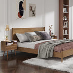 Wood Nightstand with Outlet on Right - 20" W x 14" D x 24" H End Table with Led Light and Wireless Charger, Wide Bedside Table with 1 Drawer, Mid Century Modern Nightstand, Dark Walnut