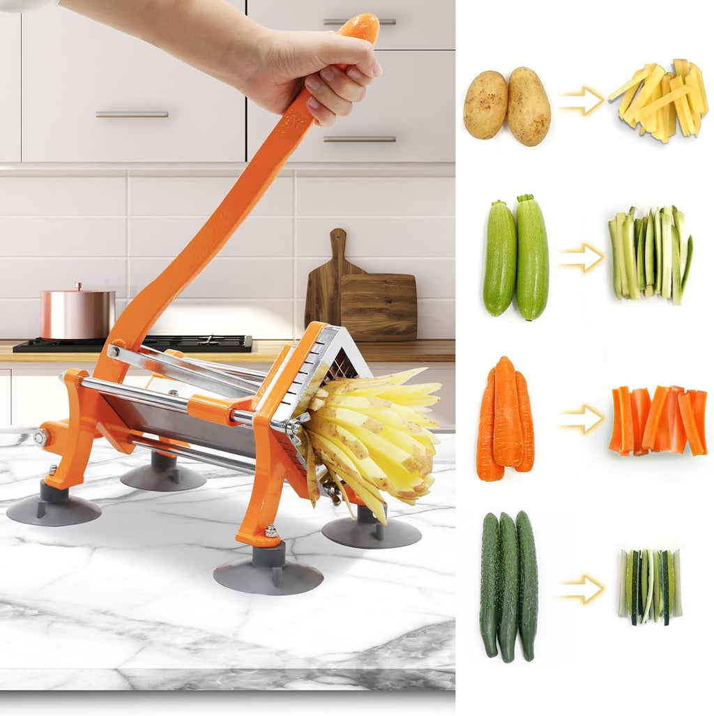 French Fry Cutter Commercial Grade Potatoes Slicer with Suction Feet 3/8 Inch Stainless Steel Blade