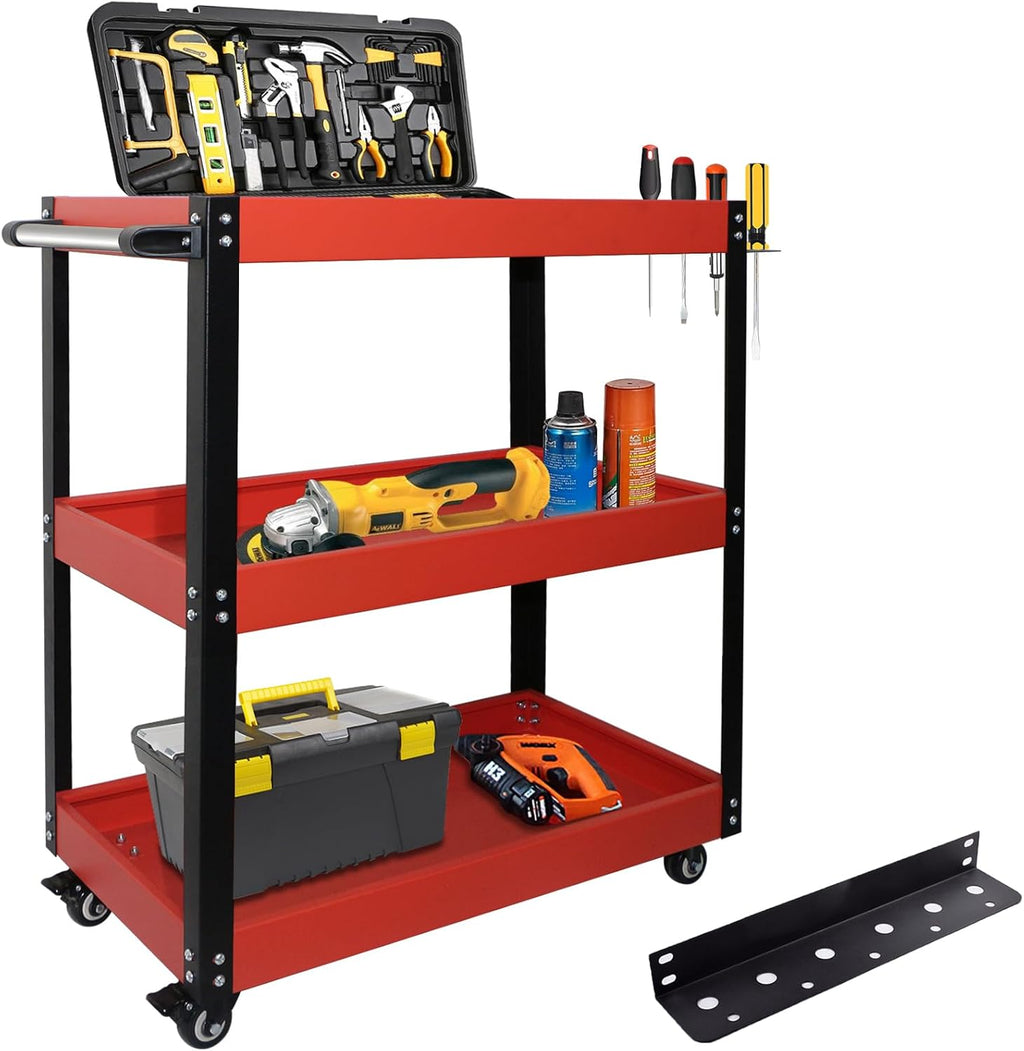 TooCust Tool Cart on Wheels, 500 LBS Capacity, Heavy Duty Metal Mechanic Cart with Screwdriver Shelf, Rolling Mechanics Tool Cart, 3 Tier Heavy Duty Utility Cart Service Cart