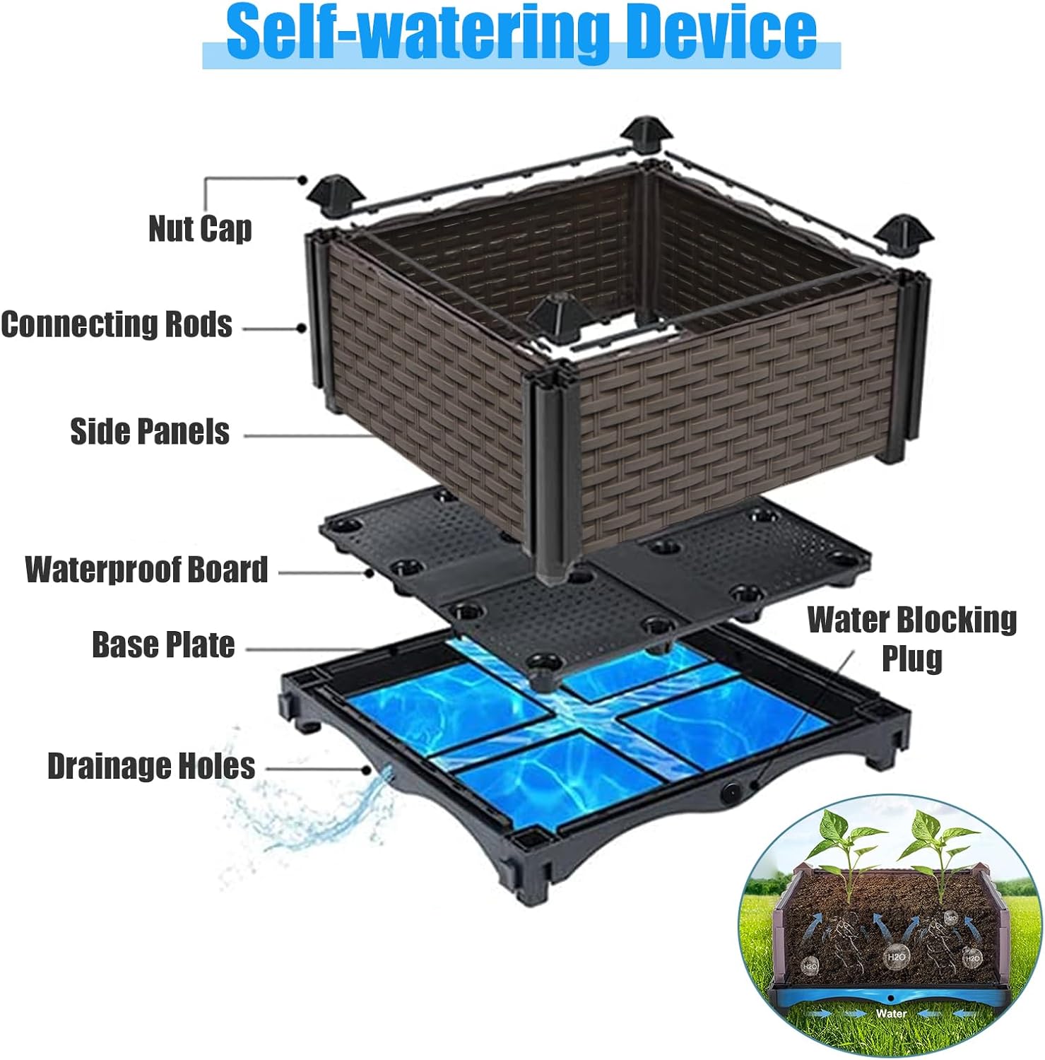 Raised Plant Box with Wheels 47.2"x15.7"x16.1", Raised Beds for Gardening Self Watering, Durable Metal Lockable Casters, Rectangular Garden Planter Perfect for Garden Patio Balcony Deck