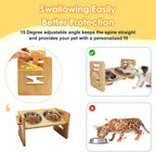 Elevated Dog Bowls for Small Dogs and Cats, Fluff Trough Adjustable Dog Bowls Stand 6 Heights 2" to 7", 15° Tilted Bamboo Dog Dishes, Wooden Dog Bowls Elevated with 2 Stainless Steel Bowls
