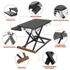 Electric Standing Desk Converter with Keyboard Tray, 26x16 Inch, Height Adjustable Sit to Stand Desk Riser with Unique Side Cover and Wooden Feet, Small Motorized Monitor Riser for Office & Home