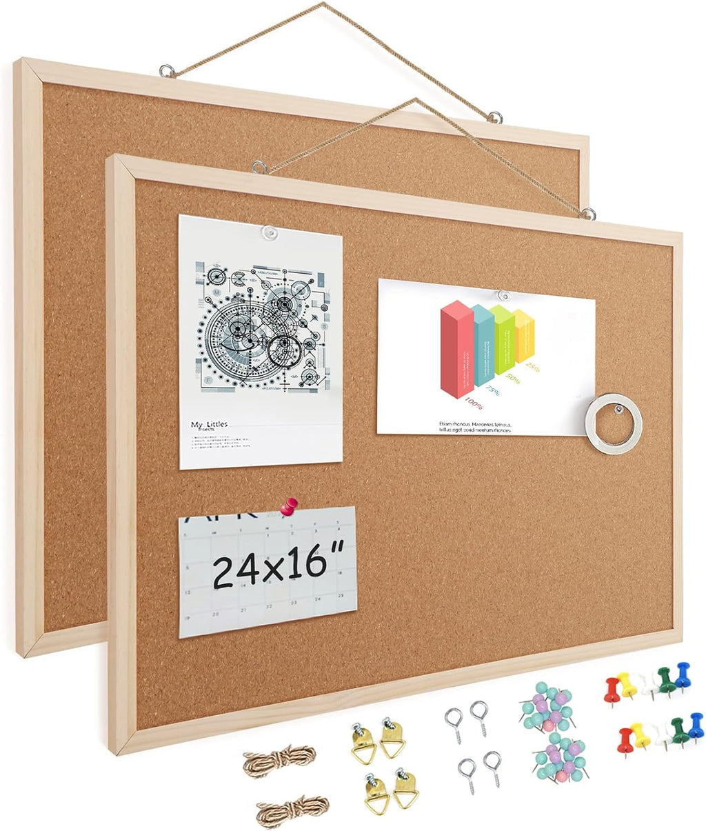 16” x 24” Cork Boards for Walls with Wooden Frame 2pack, Double Sided Office Board for Wall Organizer, Bulletins Board Decorative Hanging Pin Board for School, Home & Office, Notice Board Memo Board