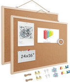 16” x 24” Cork Boards for Walls with Wooden Frame 2pack, Double Sided Office Board for Wall Organizer, Bulletins Board Decorative Hanging Pin Board for School, Home & Office, Notice Board Memo Board
