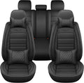TooCust 5 Seats Leather Seat Covers, Car Seat Covers Full Set, Black Leather Car Seat Waterproof, Car Seat Protector with Headrest and Waist Pillow, Honda Accord Seat Covers, fit for SUV Truck Pickup