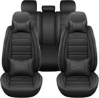 TooCust 5 Seats Leather Seat Covers, Car Seat Covers Full Set, Black Leather Car Seat Waterproof, Car Seat Protector with Headrest and Waist Pillow, Honda Accord Seat Covers, fit for SUV Truck Pickup