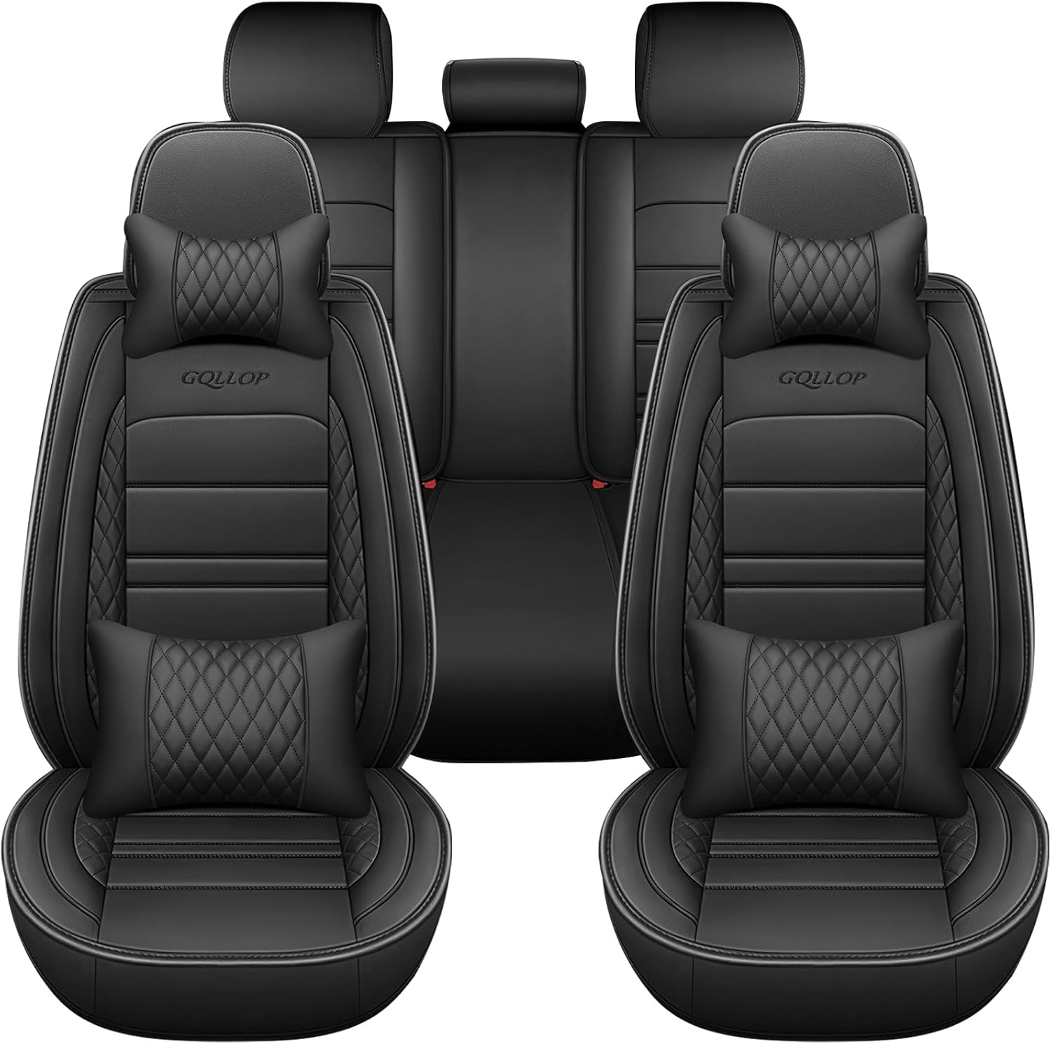 TooCust 5 Seats Leather Seat Covers, Car Seat Covers Full Set, Black Leather Car Seat Waterproof, Car Seat Protector with Headrest and Waist Pillow, Honda Accord Seat Covers, fit for SUV Truck Pickup