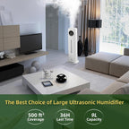 9l/2.4Gal Air Humidifier for Home, Floor Standing Humidifier for Large Room, Top Fill Humidifier with Built-in Filtration, Automatic Shut-Off, Touch & Remote Control, Essential Oil Box