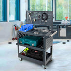Mechanic Tool Cart with Pegboard, 49"x29"x15", 880 lbs Capacity, 3 Tier Rolling Tool Cart with Wheels, 4 Dividers, 3 Mesh Panels, Screwdriver Shelf, Hanging Tray – Tool Cart for Garage and Mechanics