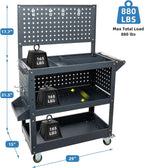 Mechanic Tool Cart with Pegboard, 49"x29"x15", 880 lbs Capacity, 3 Tier Rolling Tool Cart with Wheels, 4 Dividers, 3 Mesh Panels, Screwdriver Shelf, Hanging Tray – Tool Cart for Garage and Mechanics