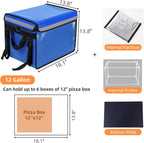 Insulated Bags For Food Delivery XL - 18.1" x 13.8" x 13.8", Commercial Insulated Food Delivery Bag w/ Divider, Waterproof & Foldable Catering Bag Food Deliveries, Delivery Pizza Bags 12 Inches, Blue