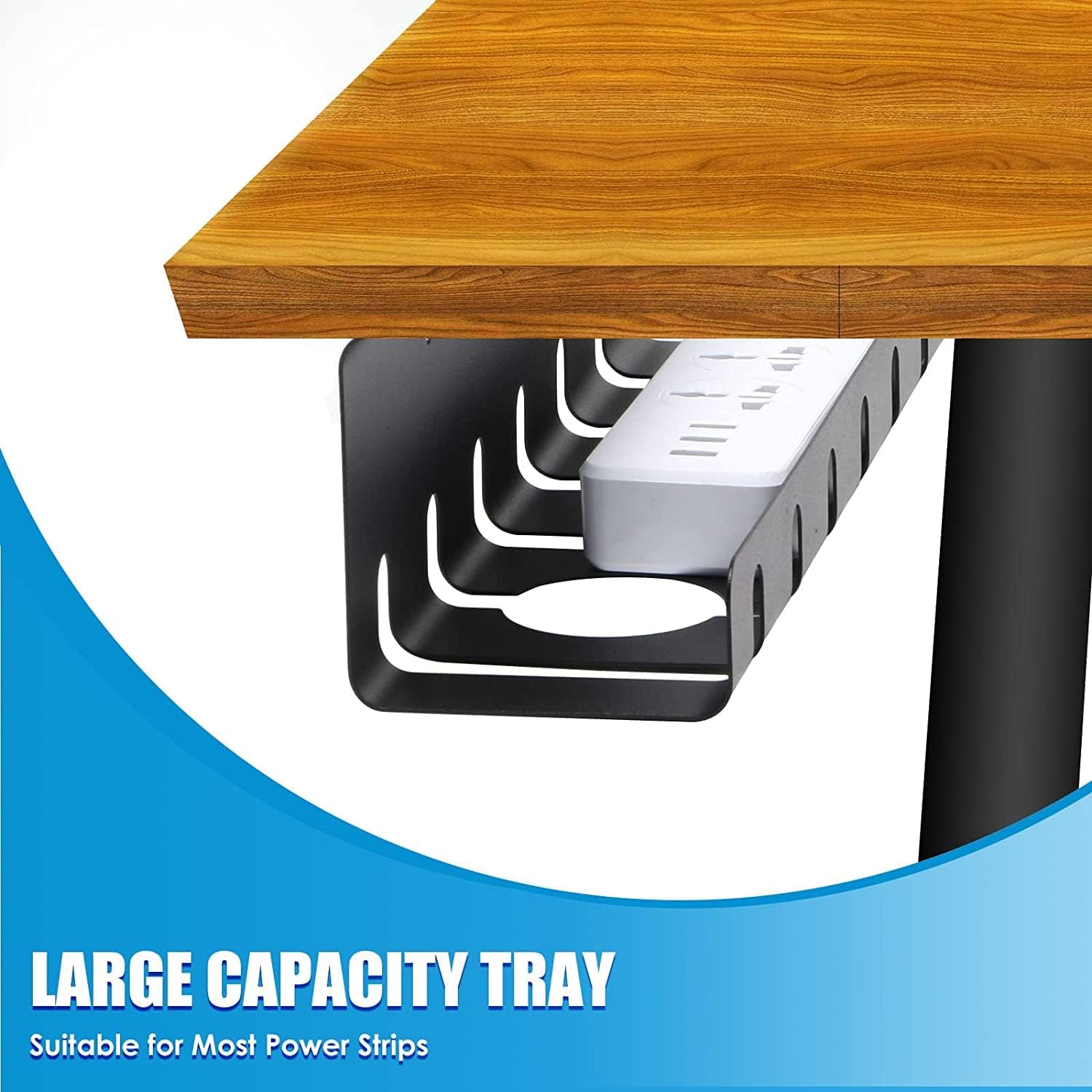 2 Pack Steel No Drill/Drill Cable Tray, 17" Cord Management Under Desk, Desk Cord Raceway for Home Office, Under Desk Wire Management, Wire Organizers for Cords, Computer Cable Organizer