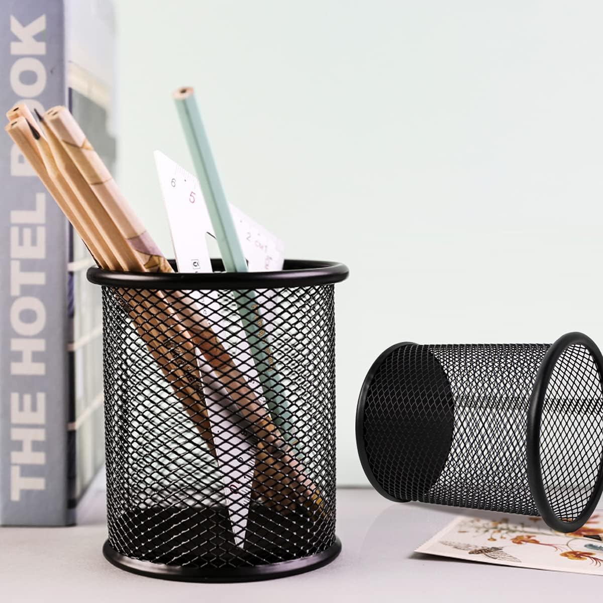 TooCust Pen Holder, 12 Pack Minimalist Metal Caddy, 3.5x3.9 inches, Black Wire Mesh Organizer for Desk, Office, School