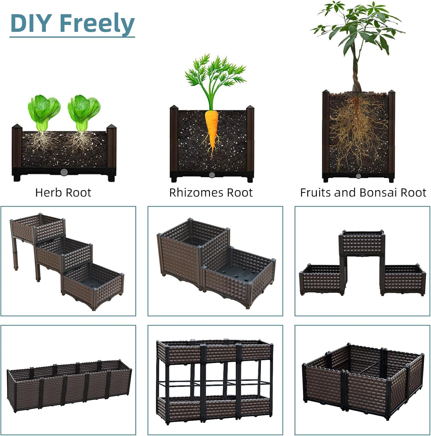 Square Raised Beds for Gardening 31.5" x 31.5" x 14.2", Self Watering Outdoor Planters, Large Raised Planter Boxes, Rectangular Garden Planters for Outdoor Plants Flowers, Vegetables, Patio Deck Porch