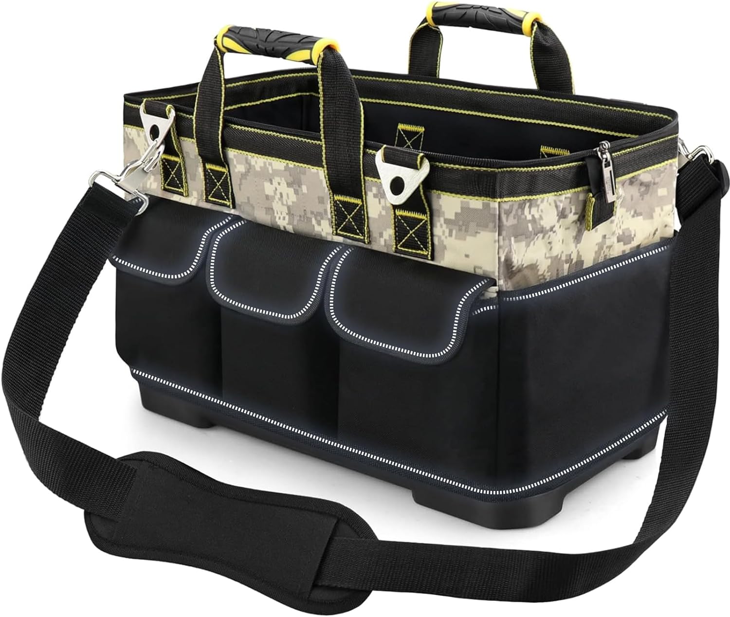Hard Bottom Tool Bag, Electrician Tool Bag, 18 inch Tool Bag Organizer, 1680D Open Top Tool Bag,Tool Bags for Men Heavy Duty, Electrical Mechanic Reflective Waterproof Wide Mouth Tool Bag