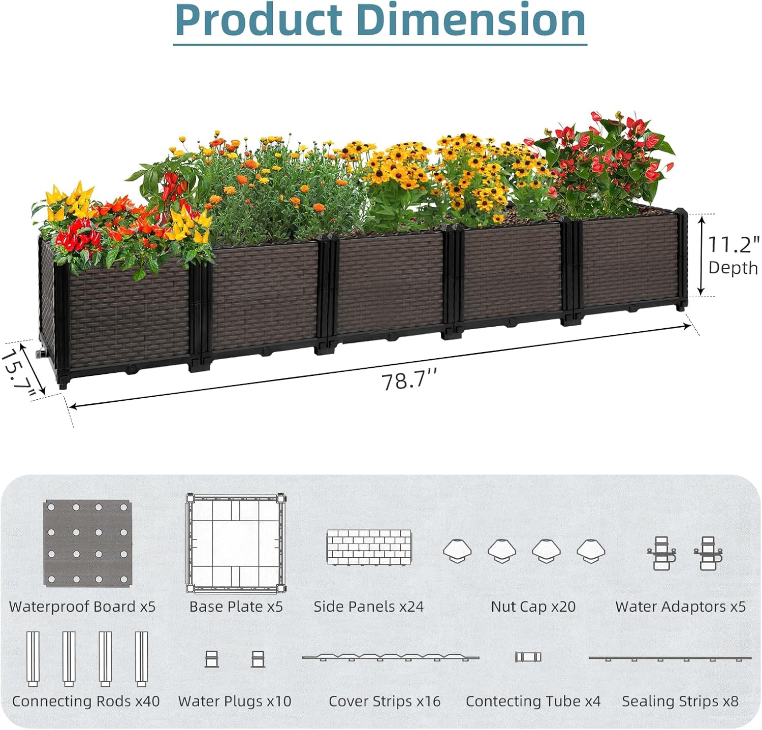 Large Raised Planter Box Outdoor Self Watering 78.7"x15.7"x14.2", Deep Raised Garden Bed - Elevated Garden Box with Drainage Plug, Rectangular Garden Planter Perfect for Garden Patio Balcony Deck