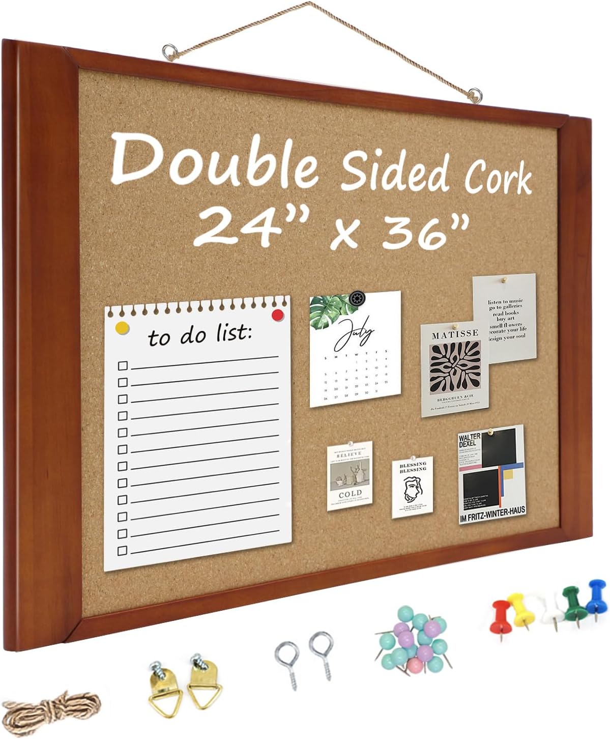 Cork Boards for Wall 24” x 36”, 1 Pack Extra Wide Wooden Framed Bulletin Board, Large Cork Board 24 x 36 for Office Decorative Hanging Pin Board, Corkboards for Wall Notice Board Memo Board