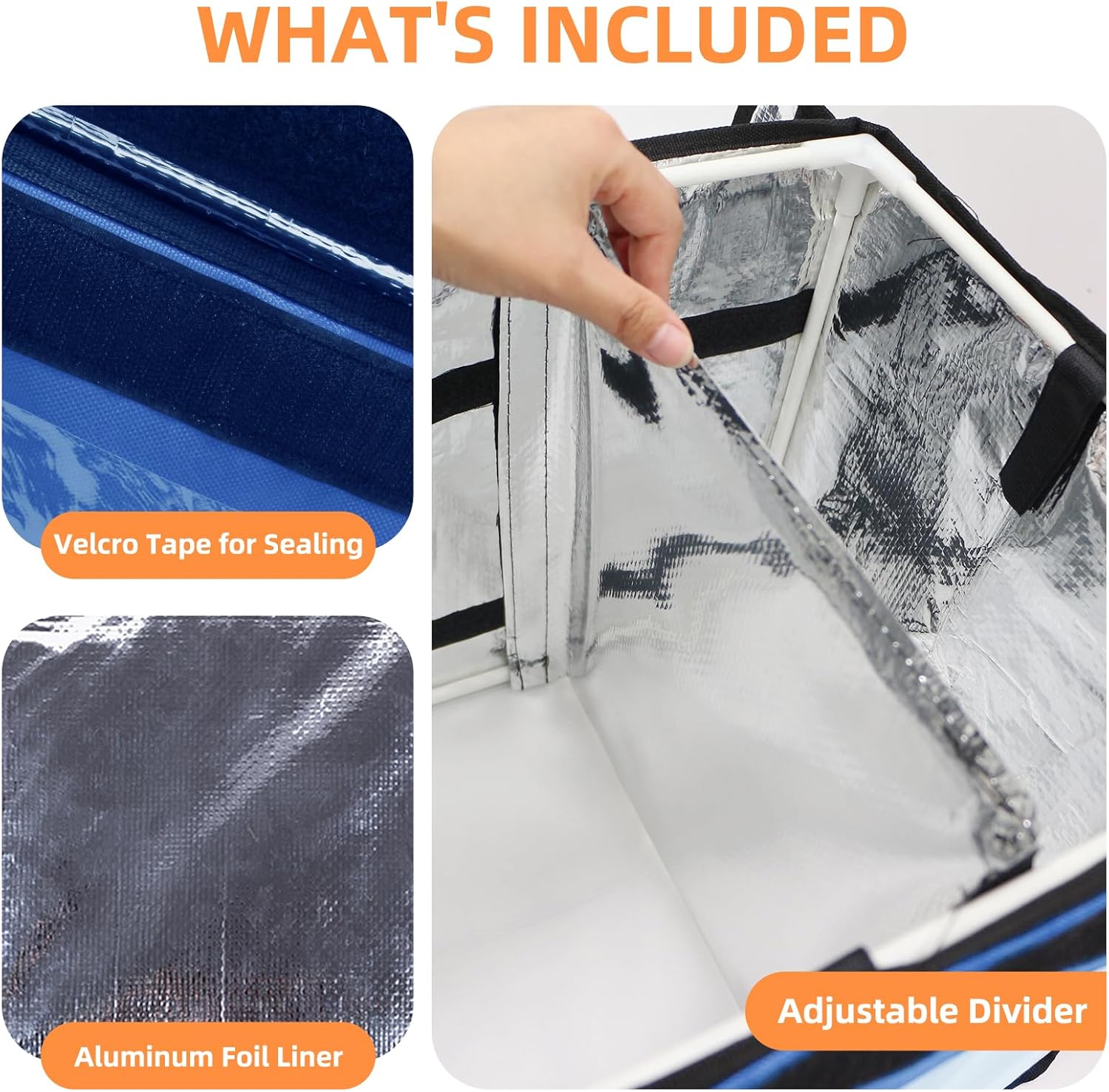 Insulated Bags For Food Delivery XL - 18.1" x 13.8" x 13.8", Commercial Insulated Food Delivery Bag w/ Divider, Waterproof & Foldable Catering Bag Food Deliveries, Delivery Pizza Bags 12 Inches, Blue