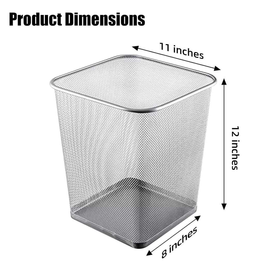 10-Pack Silver Square Metal Trash Cans, 6 Gallon Capacity, Mesh Design, Non-Slip Base, Smooth Edges