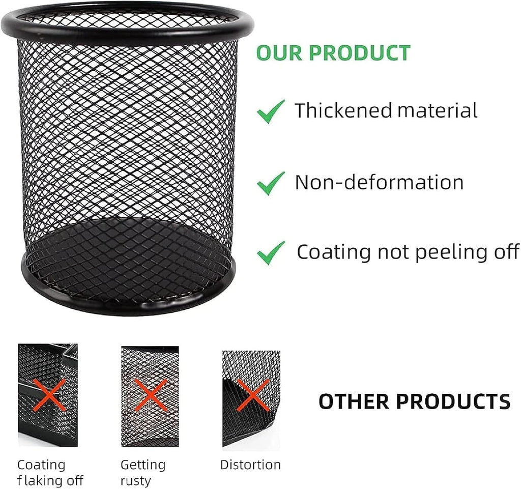 TooCust Pen Holder, 12 Pack Minimalist Metal Caddy, 3.5x3.9 inches, Black Wire Mesh Organizer for Desk, Office, School