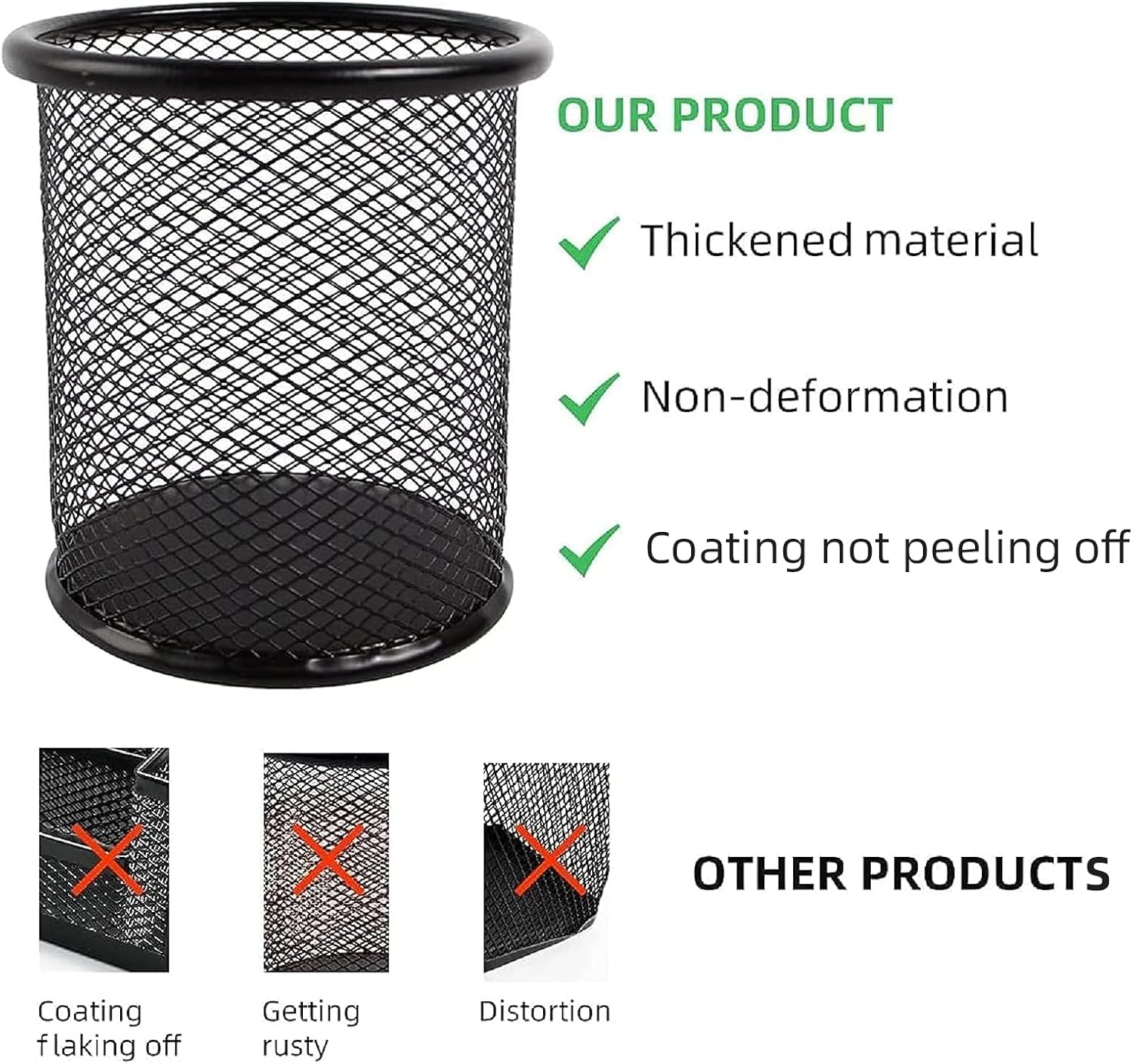 TooCust Pen Holder, 12 Pack Minimalist Metal Caddy, 3.5x3.9 inches, Black Wire Mesh Organizer for Desk, Office, School