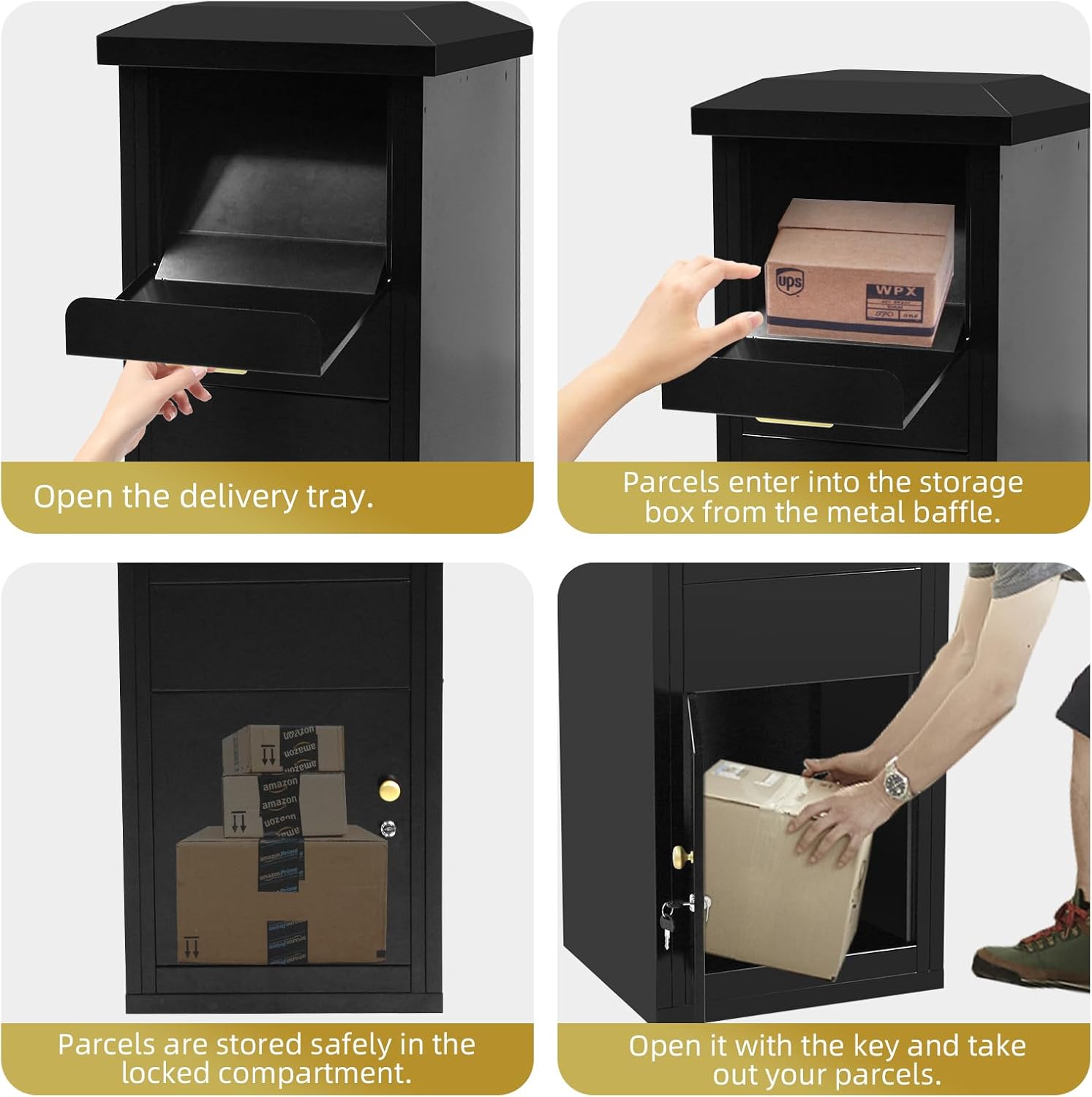 Extra Large Package Delivery Boxes for Outside, 17.6" x 15.7" x 39", 2.7 ft3 Storage Parcel Drop Box with Lock, Secure Delivery Box for Porch, Anti-Theft Lockable Parcel Drop Boxes for Outside, Black