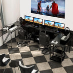60" L Shaped Computer Desk with Tower Stand on 4 Wheels, Shelves, Rounded Corner, L Desk for Home Office, Black