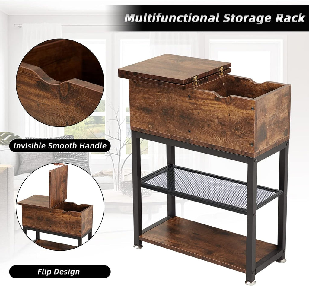 Side Table Living Room with Side Opening and Flip Top,12" D x 24" W x 28" H,Narrow End Table Rustic End Tables with USB Ports and Outlets, Narrow Side Table