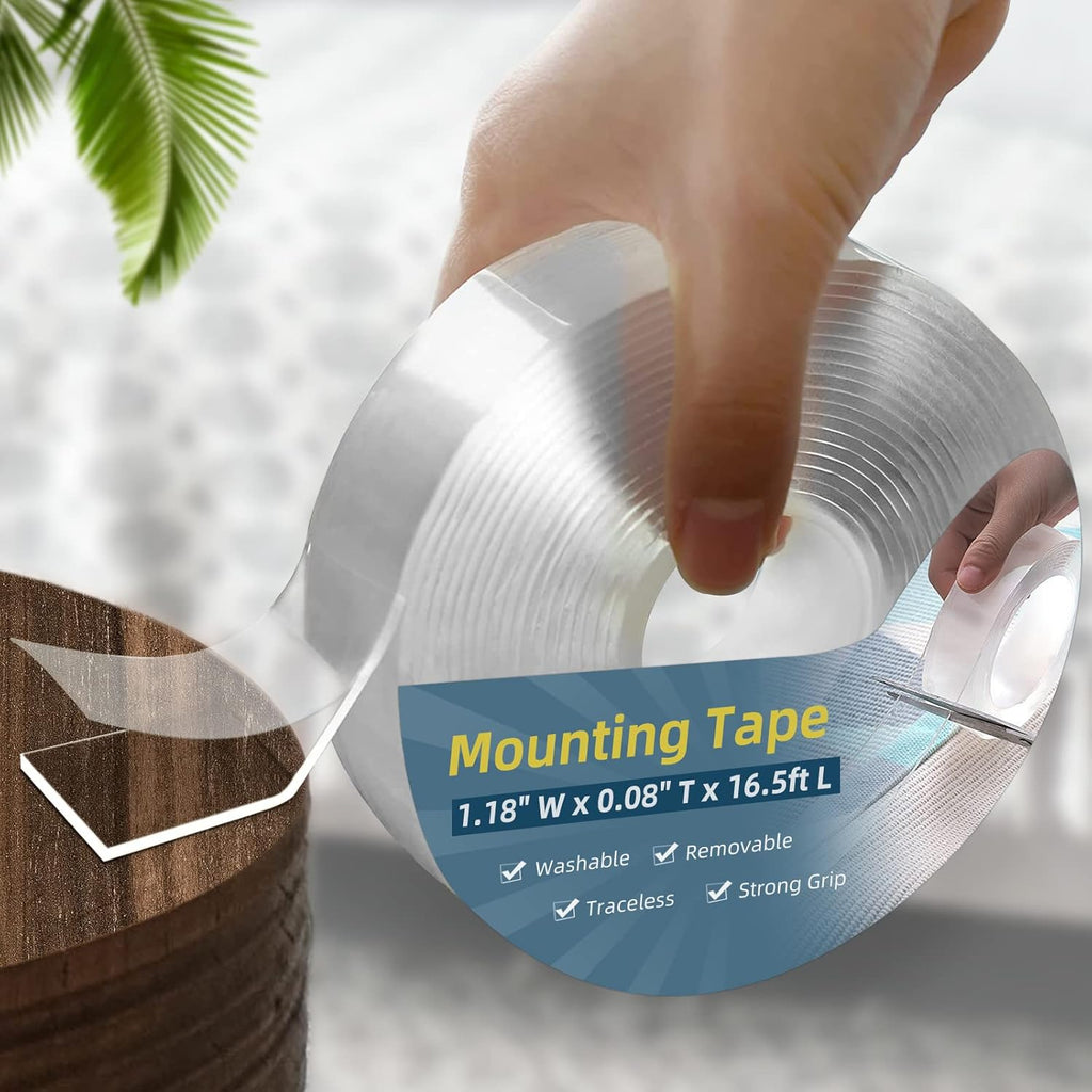 TooCust Double Sided Mounting Tape, 16.5FT x 1.18”W, Heavy Duty Double Sided Tape, Thick Picture Hanging Strip, Transparent Nano Adhesive Tape, Removable Poster Tape for Walls