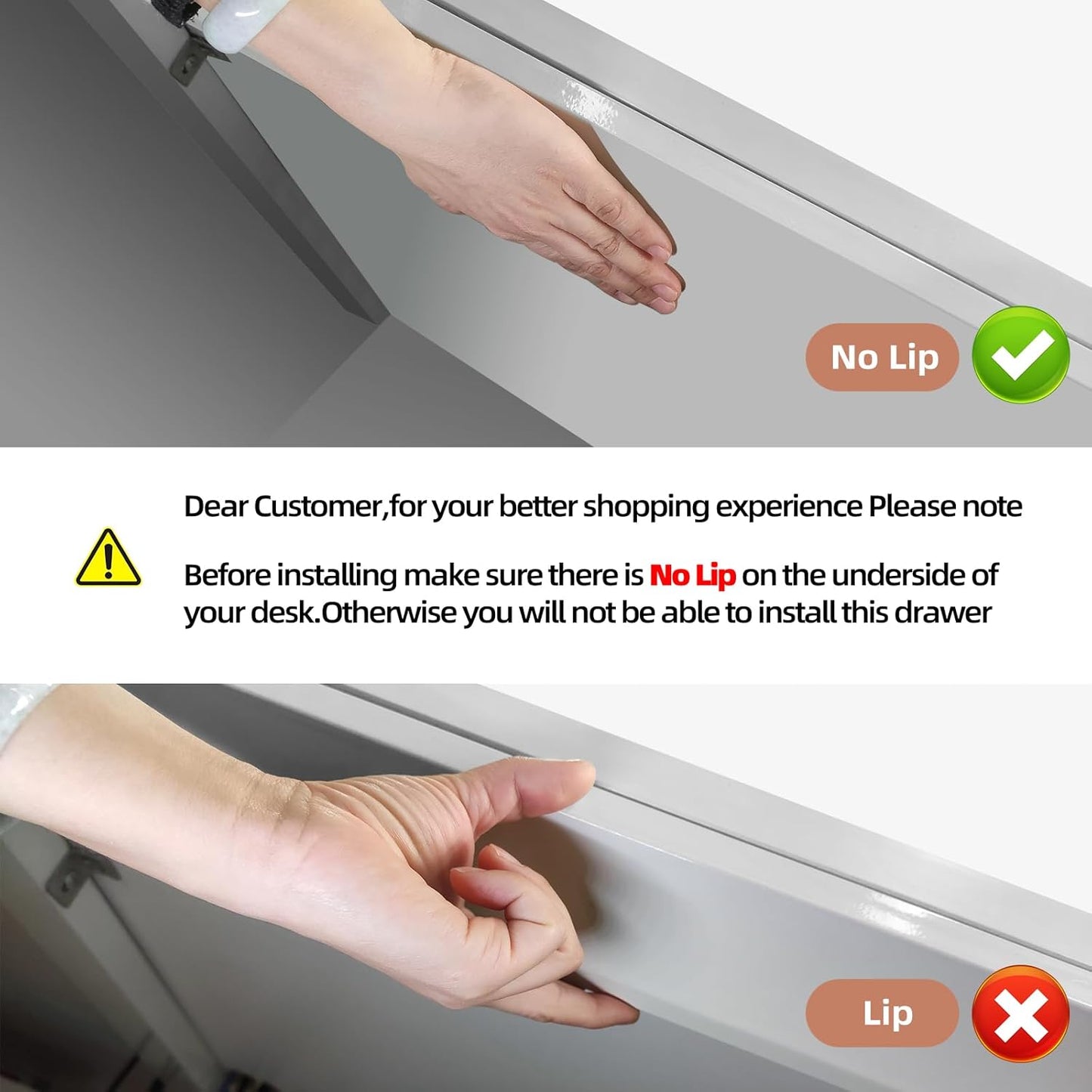2Pcs Under Desk Storage Drawers Slide Out,Large&Medium,Stick On Desk Drawer Under Desk,Under Desk Organizer Hidden Under Table Drawer for Home Office School Organization and Storage-Transparent White