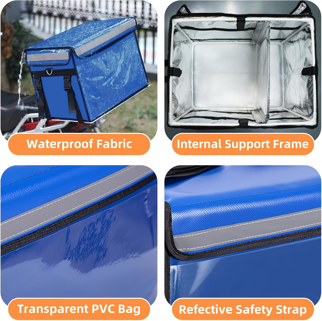 TooCust Insulated Bags For Food Delivery XXL-19.7"x15"x15", Commercial Insulated Food Delivery Bag w/Divider, Waterproof & Foldable Catering Bag Food Deliveries, Delivery Pizza Bags 14 Inches, Blue
