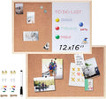 2 Pack Bulletin Board 16”x12” (1 Cork Board + 1 Cork Whiteboard Combo), Hanging Cork Board for Walls with Wood Frame, Notice Board Vision Board for Display Schedules Photos & Memos