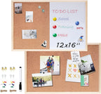 2 Pack Bulletin Board 16”x12” (1 Cork Board + 1 Cork Whiteboard Combo), Hanging Cork Board for Walls with Wood Frame, Notice Board Vision Board for Display Schedules Photos & Memos