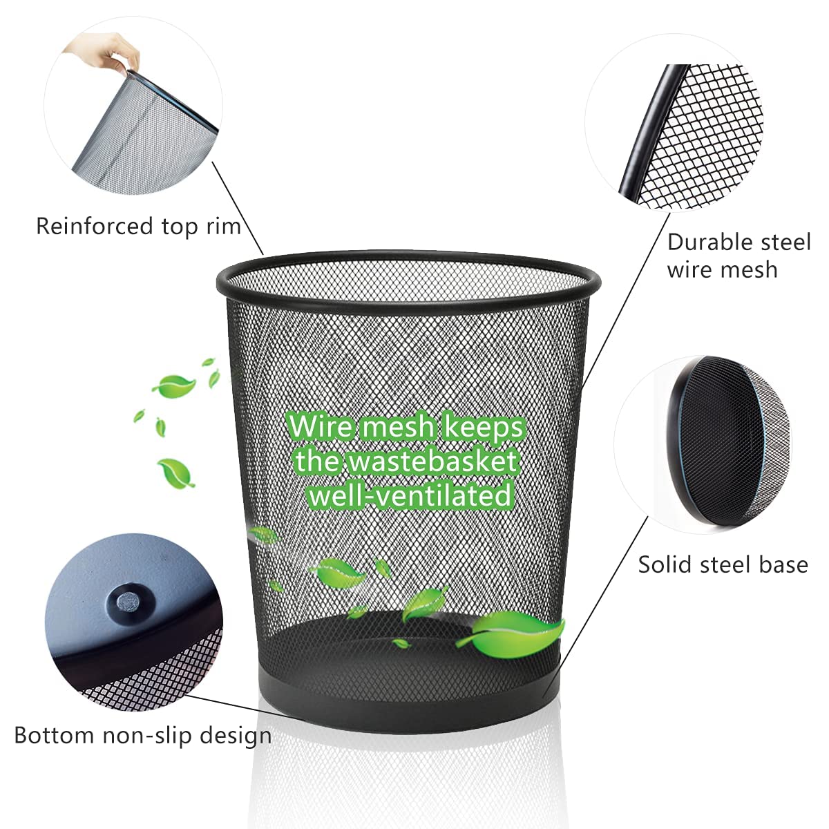 Black Mesh Trash Cans, 10-Pack 6 Gal Mesh Office Trash Can, Open Metal Wire Wastebaskets, Waste Basket Trash Can for Near Desk,Recycling Garbage Container Bin for Office, Home,School