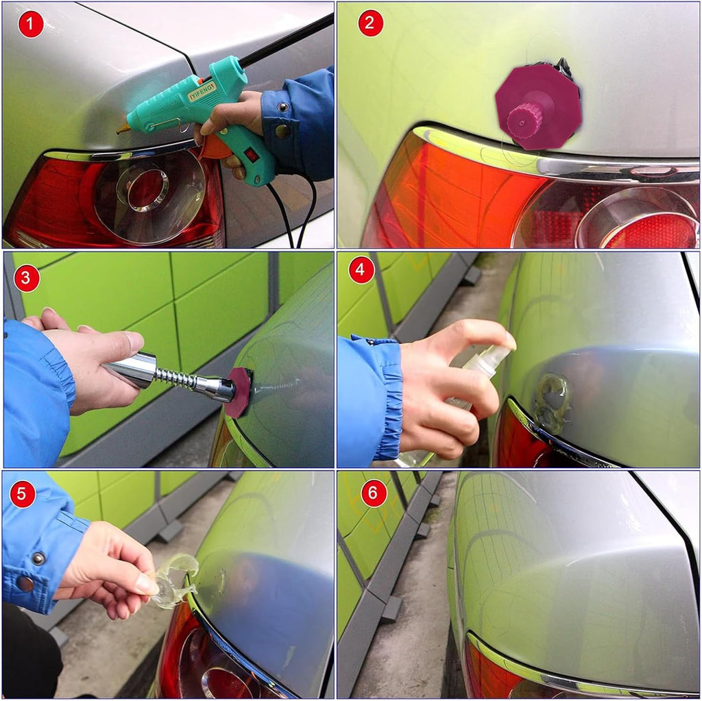 Auto Body Paintless Dent Repair Tool & 120W Hot Melt Glue Gun & Suction Tab for Large Long Dent - Dent Repair kit with Slide Hammer T bar Dent Puller Dent Removal Dent Remover