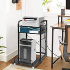 3-Tier Printer Stand with Pull out Shelf for Shredder,20" L x 14" W x 34" H Floor-Standing Desk Side Shredder Stand,Printer Stand with Storage and Power Outlet,Office Storage Shelf Rack for Fax